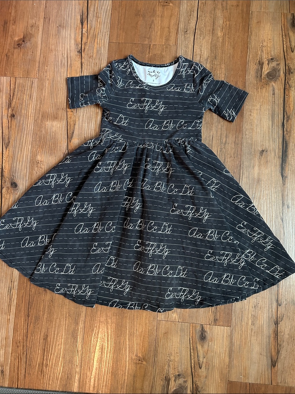 Girls Black Script-Print Twirl Dress